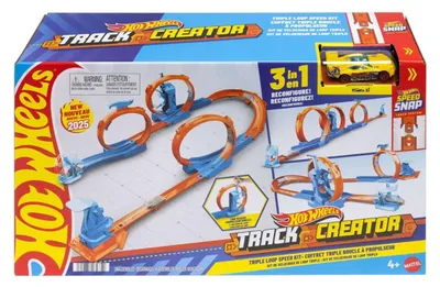 Produktbild von Hot Wheels Track Builder Track Creator Dreifach-Looping-Pack und Spielzeugauto im Maßstab 1:64, Trackbauset, Fahrzeug- & Schienen-Set, 4 Jahr(e), Kunststoff, Mehrfarbig