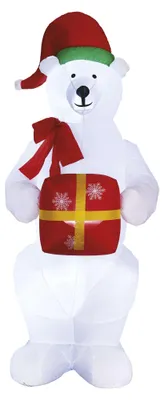 LED Eisbär mit Weihnachtsgeschenk, aufblasbar, 240 cm, Außen und Innen, Kaltweiß