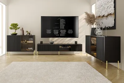 Produktbild von Moderner Wohnzimmer-Set OSLO Glas Wohnzimmer Schrankwand Wochnwand (Schwarz)