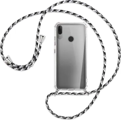 Produktbild von Handykette Backcover-Schutzhülle mit Band (Metall silberfarben) für Motorola Moto E6 Plus - schwarz/grau/weiß