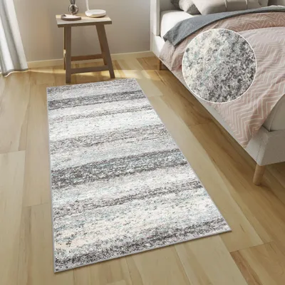 Image de Tapis de sol Shaggy à poils longs Beige Gris Moderne Salon Chambre 80 x 300 cm