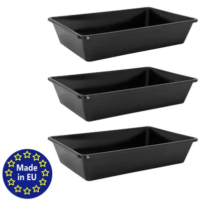 Produktbild von 3x Wanne aus Kunststoff Plastik Schüssel 20 L Staubbad Sandbad Plastikwanne Fusswanne Badewanne Kunststoffwanne eckig 60x40x12 cm Schwarz Aufbewahrung petigi