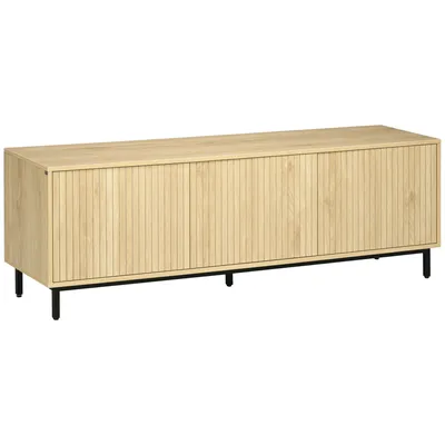 Produktbild von HOMCOM TV-Schrank, Fernsehschrank mit 3 Schrankfächern, Fernsehtisch mit Kabelöffnung, TV Lowboard für Fernseher bis zu 65 Zoll, für Wohnzimmer, Natur 150 x 40 x 51 cm
