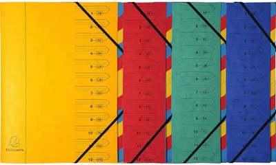 Immagine prodotto di Cartella organizer in cartoncino Manila 400g pinzato con 7 scomparti ed elastico, per formato DIN A4 Colori assortiti