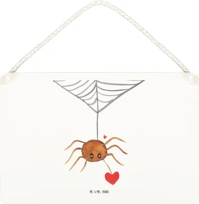 Produktbild von Mr. & Mrs. Panda Schild Spinne Agathe Liebe DIN A4 - Weiß - Geschenk, Türschild, Holzschild, Liebesgeschenk, kleine aufmerksamkeit, holzbild, Liebesbeweis, Wandbild Holz