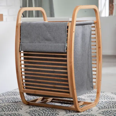 Produktbild von riess-ambiente Wäschekorb LAGOON SPA 60cm braun grau massives Bambusholz Wäschesammler Badezimmer