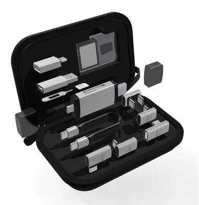 Zdjęcie produktu dla Zestaw adapterów USB-C 10 w 1 – wielofunkcyjny kabel do ładowania z uchwytem na karty i przenośnym etui