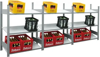 Produktbild von Getränkekistenregal FALKE | HxBxT 133x307x50cm | 3 Ebenen | Fachlast 150kg | Lichtgrau
