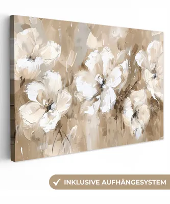 Obrázok produktu pre MuchoWow® - Plátno - Kvety - Béžová - Abstraktné - Moderné, nástenná maľba, nástenné dekorácie obrazy obývacia izba, 90x60cm