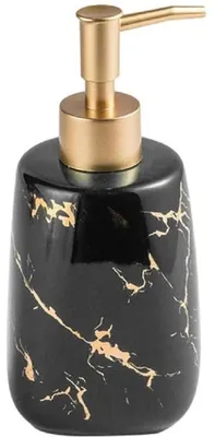 Image de Distributeur de savon en céramique 350 ml, distributeur de lotion rechargeable à l'aspect marbré doré, distributeur de savon pour les mains avec pompe pour la cuisine et la salle de bains, distributeur de savon liquide pour le lavabo, distributeur de liquide vaisselle (noir)