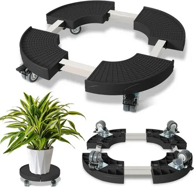 Image de Jopassy Rouleau pour plantes Rond Ø 38-54 cm Rouleau pour plantes Extérieur Rouleau pour fleurs réglable Planche à roulettes Trolley pour plantes jusqu'à 200 Kg Noir