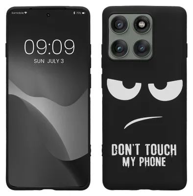 Produktbild von kwmobile Hülle kompatibel mit Motorola Edge 60 Pro - Handyhülle Silikon Case - Don't touch my Phone Weiß Schwarz