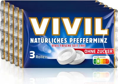Produktbild von VIVIL Natürliches Pfefferminz Pastillen ohne Zucker | 5 x 3er Pack