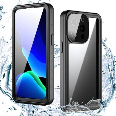 Image de étui pour iPhone 13 Pro Étanche à 360 degrés Protection antichute Épuré, anti-dérapant Étui transparent, Noir