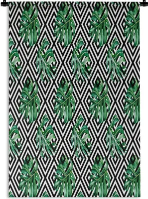 Produktbild von MuchoWow® Wandteppich Wandbehang Weinlese - Monstera - Farne 90x135 cm Tapisserie Dekoration Wandtuch - Baumwolle - Wandskulptur