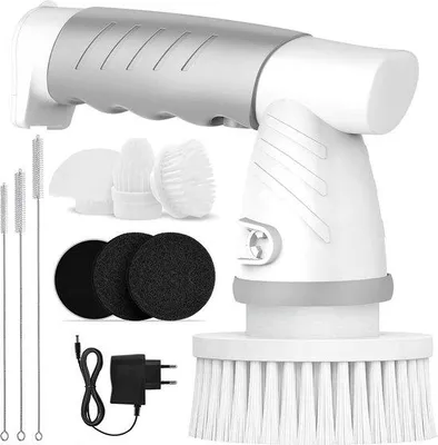 Image de Brosse de nettoyage rotative à 360° - Brosse de nettoyage électrique avec 5 têtes de brosse pour le carrelage de salle de bain - Idéale pour les lavabos, le carrelage et la voiture