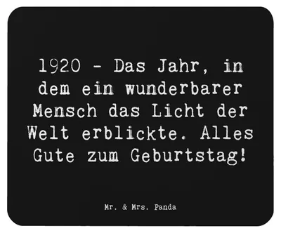 Produktbild von Mr. & Mrs. Panda Mauspad Spruch 1920 Geburtstag - Schwarz - Geschenk, liebevolles, mousematte, Jahrhundertgeburtstag, Mousepad, Happy Birthday, Geburtstagsgeschenk, pc