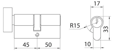 Produktbild von B-Harko H6 Zylinderprofil 45g/50 mm Messing mit Knauf 6-Stift 3 Schlüssel