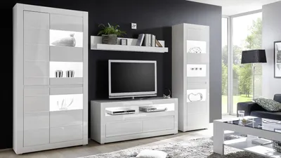 Produktbild von Wohnwand 2 Carat Anbauwand Wohnzimmer weiß Hochglanz