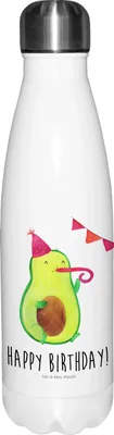 Produktbild von Mr. & Mrs. Panda Trinkflasche Avocado Geburtstag - Weiß - Geschenk, Veggie, Alles Gute, Frucht, Thermosflasche, Wasserflasche, Party, Happy Birthday, edelstahl, Thermos