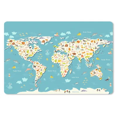 Produktbild von MuchoWow® Schreibtischunterlage Weltkarte - Kinder - Tiere - Kinder - Jungen - Mädchen 60x40 cm - XXL Mauspad - Großes Mauspad