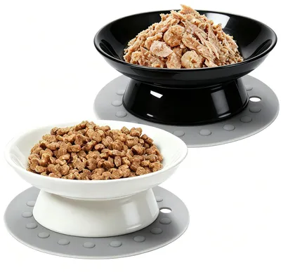 Immagine prodotto di Set di 2 ciotole rialzate in Vetroceramica per cani, colore bianco e nero