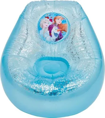Produktbild von Moose Aufblasbarer Kindersessel Frozen-Thema, Wohlfühlsessel aus blauem Samt, mit Glitzer gefüllt, erhöhte Rückenlehne, 60x78x78cm, ab 4 Jahren