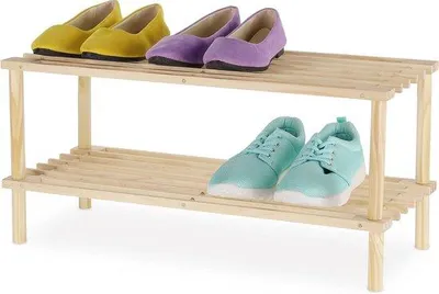 Immagine prodotto di Scaffale portascarpe in legno a 2 ripiani - Scaffale per 4 paia di scarpe - 295 x 63 x 26 cm - Naturale