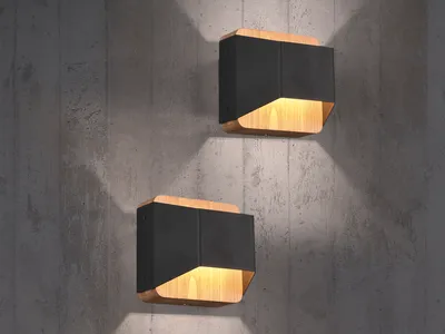 Produktbild von LED Holz Wandlampen Set Vintage Up and Down mit Stufen Dimmer - Eingangsbereich