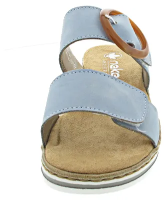 Produktbild von Rieker Damen Pantolette Schnalle Keilabsatz Wedge Klettverschluss V0692, Größe:40 EU, Farbe:Blau