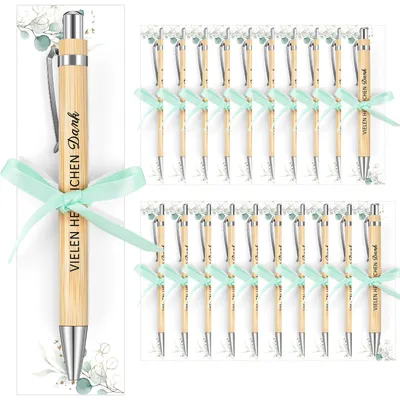 Image de Lot de 20 stylos à bille en bois avec message de remerciement