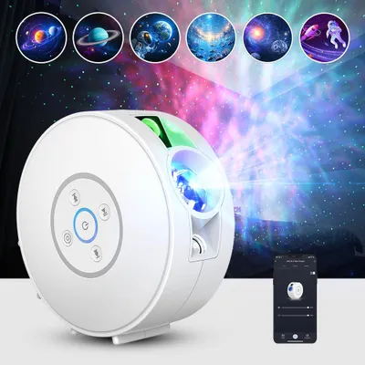Produktbild von BlitzWill® BW-PLT2 Smart Sternprojektor mit LED-Nebel, 6 Themen-Filmscheiben, Bluetooth-Lautsprecher, Weißes Rauschen, App- & Sprachsteuerung - Weiß