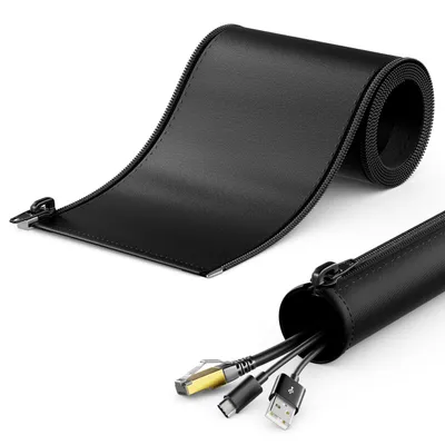 Produktbild von deleyCON 3,0m Kabelschlauch mit Reißverschluss 40mm Durchmesser Kabelmanagement Kabelkanal Kabelschutz Robuster Nylon Kabelmantel Haushalt Büro Schreibtisch Schwarz