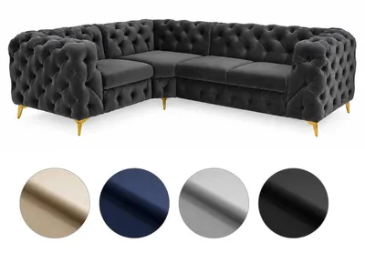 Produktbild von Ecksofa Moet L-Form dunkelgrau 202x262 cm groß – Wohnlandschaft modern, gesteppt, Bonellfederkern, frei stellbar