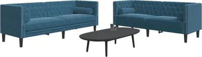 Immagine prodotto di Set Divani Chesterfield 2pz con Cuscini Blu Velluto