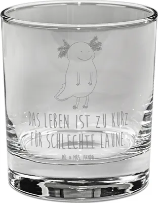 Produktbild von Mr. & Mrs. Panda Whiskyglas Axolotl Glücklich - Transparent - Geschenk, Old Fashioned Glas, Tumbler, Bourbon, Lebensfroh, Whiskey, gut Gelaunt, Motivation, Lurch
