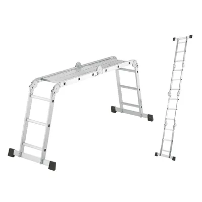 Produktbild von Hailo M60 Alu-Universalleiter - Kombileiter 4 x 3 Sprossen belastbar bis 150 kg - Mehrzweckleiter als rutschfeste Arbeitsbühne, Anlegeleiter, Stehleiter verwendbar - 6 Sicherheitsgelenke - Silber