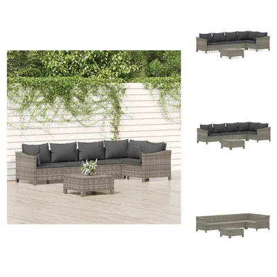 Productafbeelding van vidaXL 6-delige loungeset voor de tuin met kussens, grijs, polyrotan - Tuinmeubelsets
