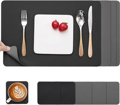 Produktbild von Famanu Set von 4 Waschbaren Hitzebeständigen Antirutsch- Platzdeckchen - Grau Schwarz
