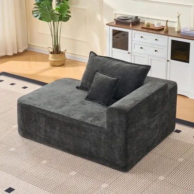 Produktbild von okwish Einzelsofa,Freizeitsofa mit Seitentaschen und Kissen,Chaiselongue,Chenille,für kleine Wohnungen,Schwarz