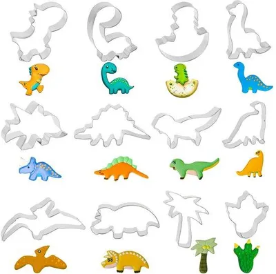 Produktbild von 12 Metallformen, Kinderkuchenformen, Metallformen in Dinosauriergestalten für Biskuits, Pfannkuchen, Gemüse, Obst, Käse