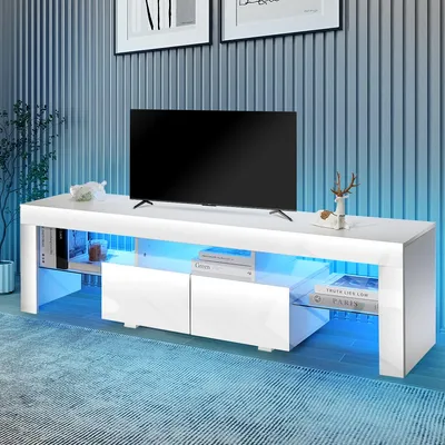 Produktbild von OYAJIA TV-Schrank Fernsehschrank mit LED-Beleuchtung, 160 cm Lowboard mit 2 Schubladen, 3 offenes Regalfach, viel Stauraum, griffloses TV-Schrank