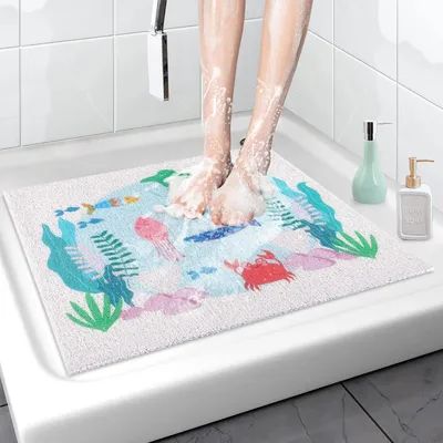 Obrázok produktu pre Protisklzová podložka pod sprchu, 60x60 cm, biela, antibakteriálna, s odvodňovacími otvormi