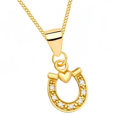 Glücksbringer Kette Hufeisen Herz Kinderkette Goldkette 38cm
