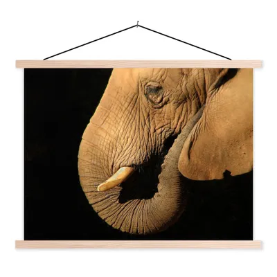 Produktbild von MuchoWow® Textilposter Elefant - Tiere - Nahaufnahme - Schwarz 120x90 cm mit holzfarbenen Rahmen - Magnetisch