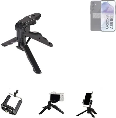 Produktbild von K-S-Trade Stativ Tisch-Ständer Dreibein Handy-Stativ Ständer kompatibel mit Samsung Galaxy A55 5G Mini-Stativ Smartphone Tripod Handy-Stativ aus