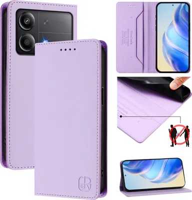 Produktbild von Lederhülle für Xiaomi Poco X6 Neo Hülle Flip Brieftasche Kartenfächern Ständer Schutzhülle Violett