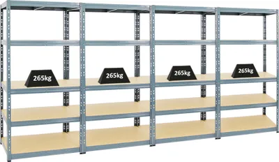 Produktbild von Mega Deal | 4x Schwerlastregal Tiger | HxBxT 180x90x60 cm |  Fachlast 265kg | Grau