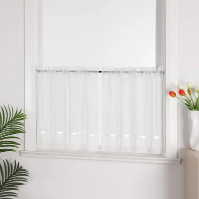 Vitrage landelijke stijl jasmijn wit 45x120 cm