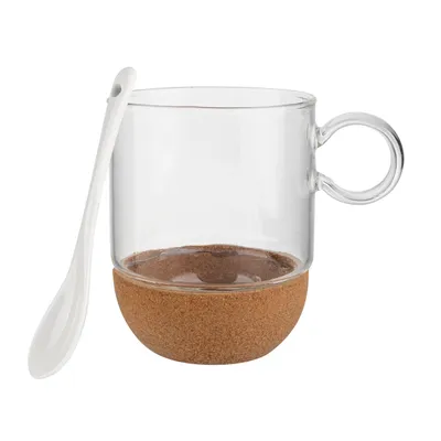 Obrázok produktu pre Hrnček Sklenený hrnček na kávu Hrnček na čaj + podšálka Čajová lyžička 240 ml FLORINA